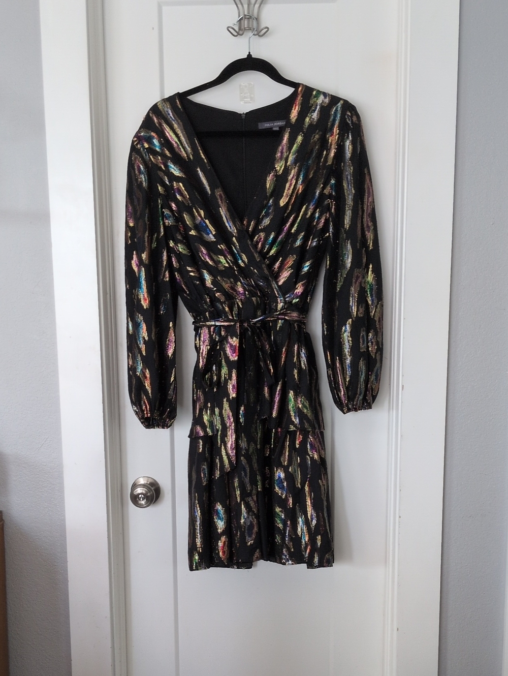 Julia Jordan Black Metallic Brushstroke Wrap Dress